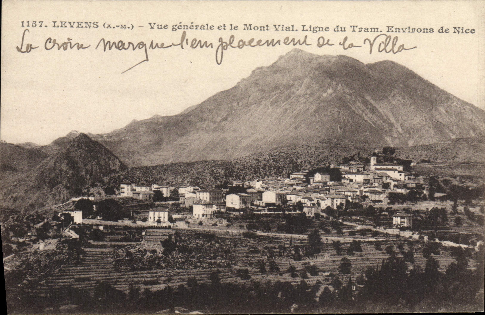 CPA Levens Vue Generale Et Le Mont Vial Ligne Du Tram Environs De Nice
