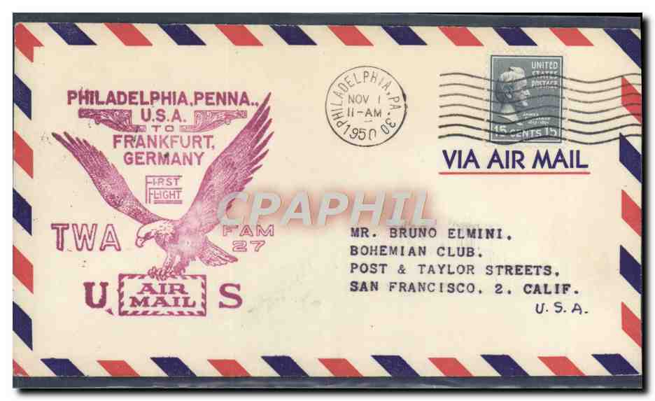Philadelphie, Pennsylvanie — premier vol TWA vers Francfort, Allemagne — TWA Air Mail