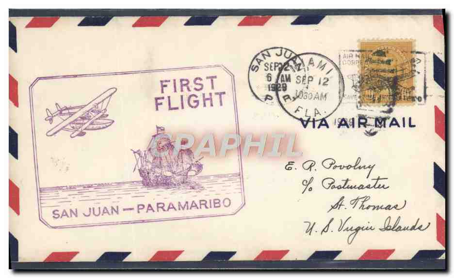 San Juan - Paramaribo — Premier vol aérien — Air Mail