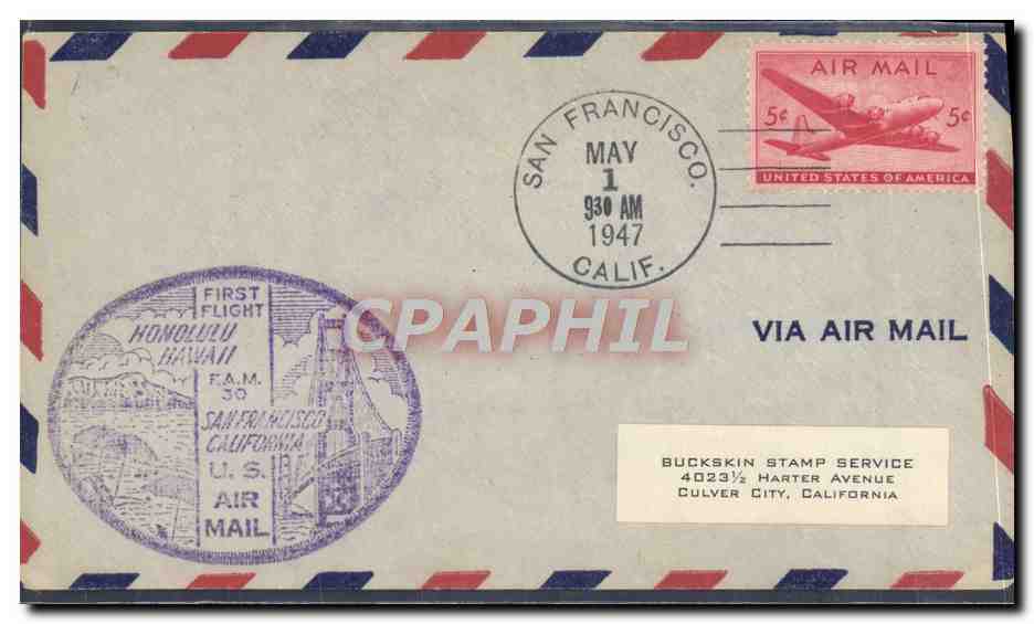 Erster Flug Honolulu-Honolulu — San Francisco — Erster Flug per Luftpost — Verlag Buckskin Stamp Service