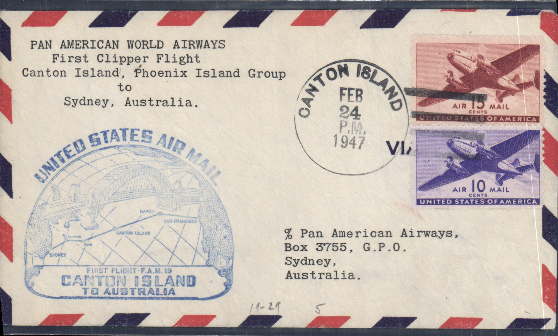 Canton Island — Erster Flug der Pan American World Airways nach Sydney, Australien — 24. Februar 1947