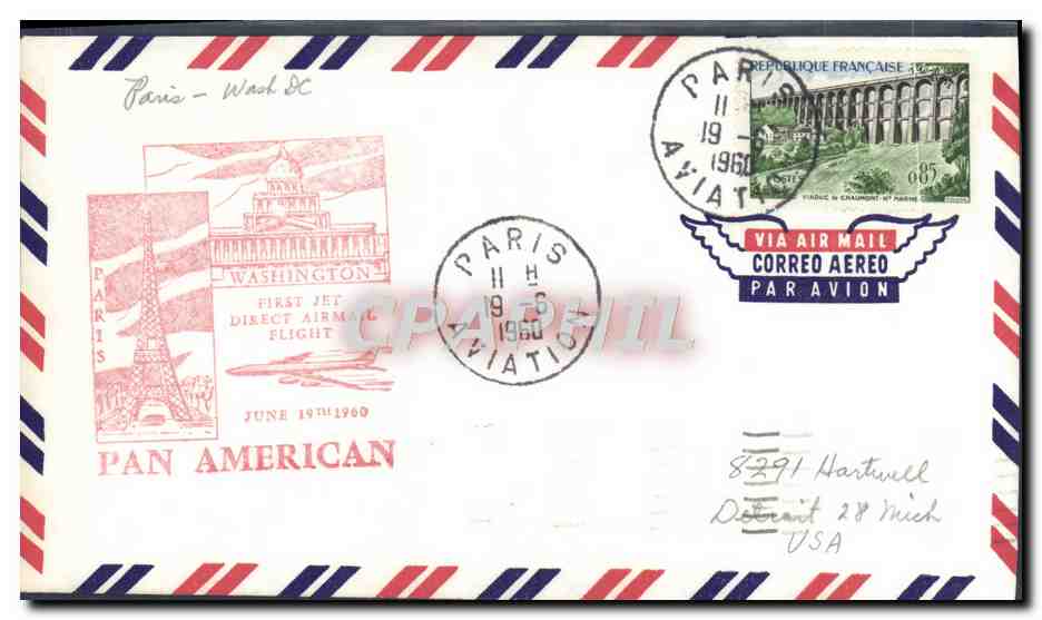 Lettre France 1er vol Pan American 19 6 1960