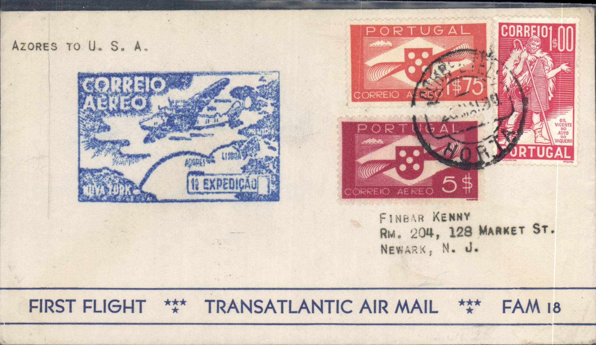 Lettre Azores to New York 23 5 1939