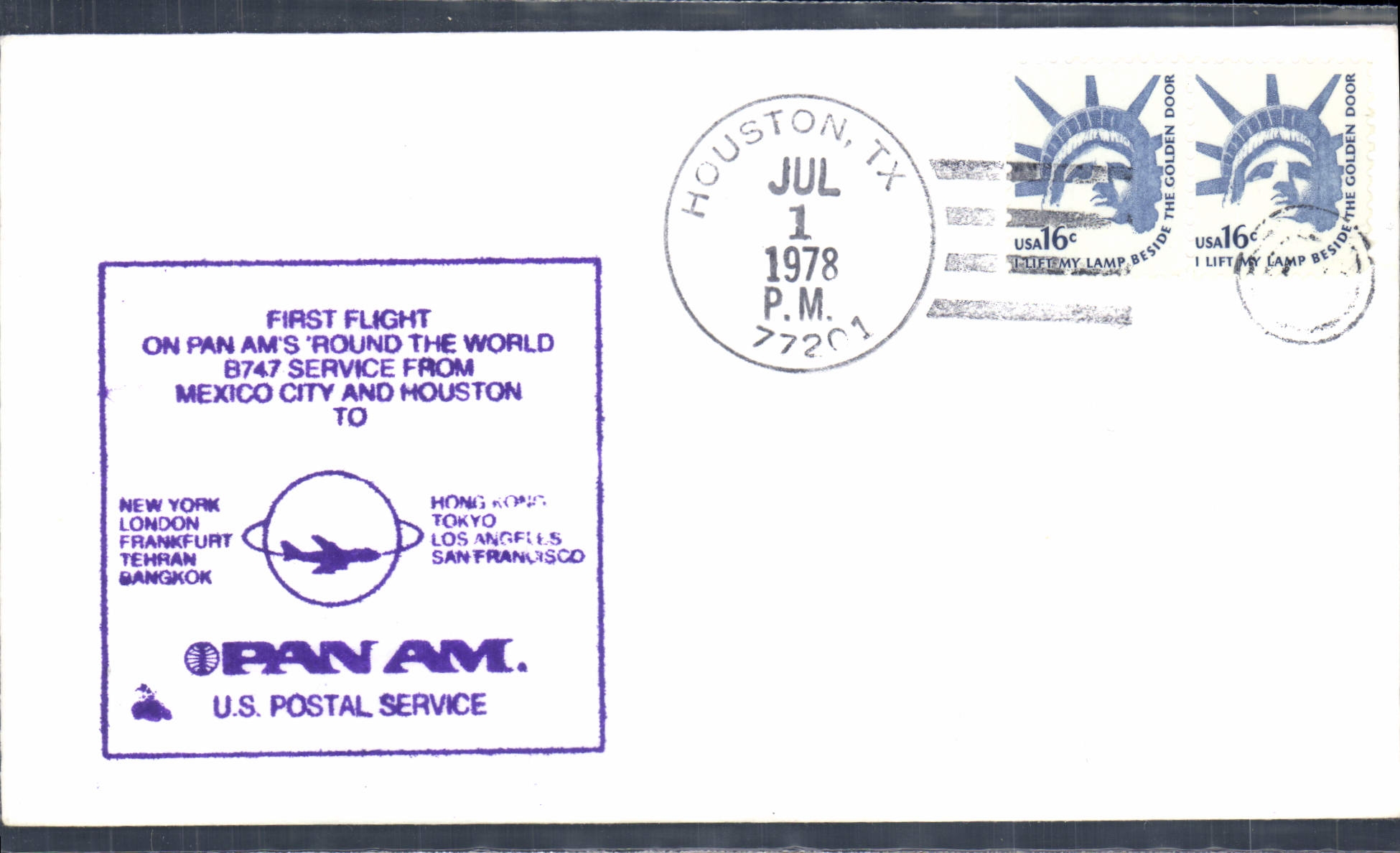 Lettre 1er Vol Etats Unis New York London 1 7 1978 Pan Am B747