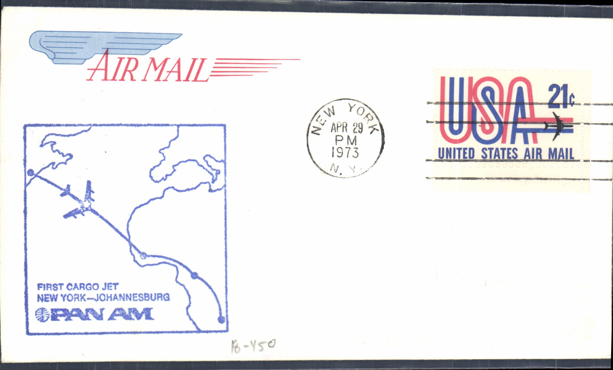 First jet cargo flight New York-Johannesburg — Pan Am — 29 April 1973 — New York