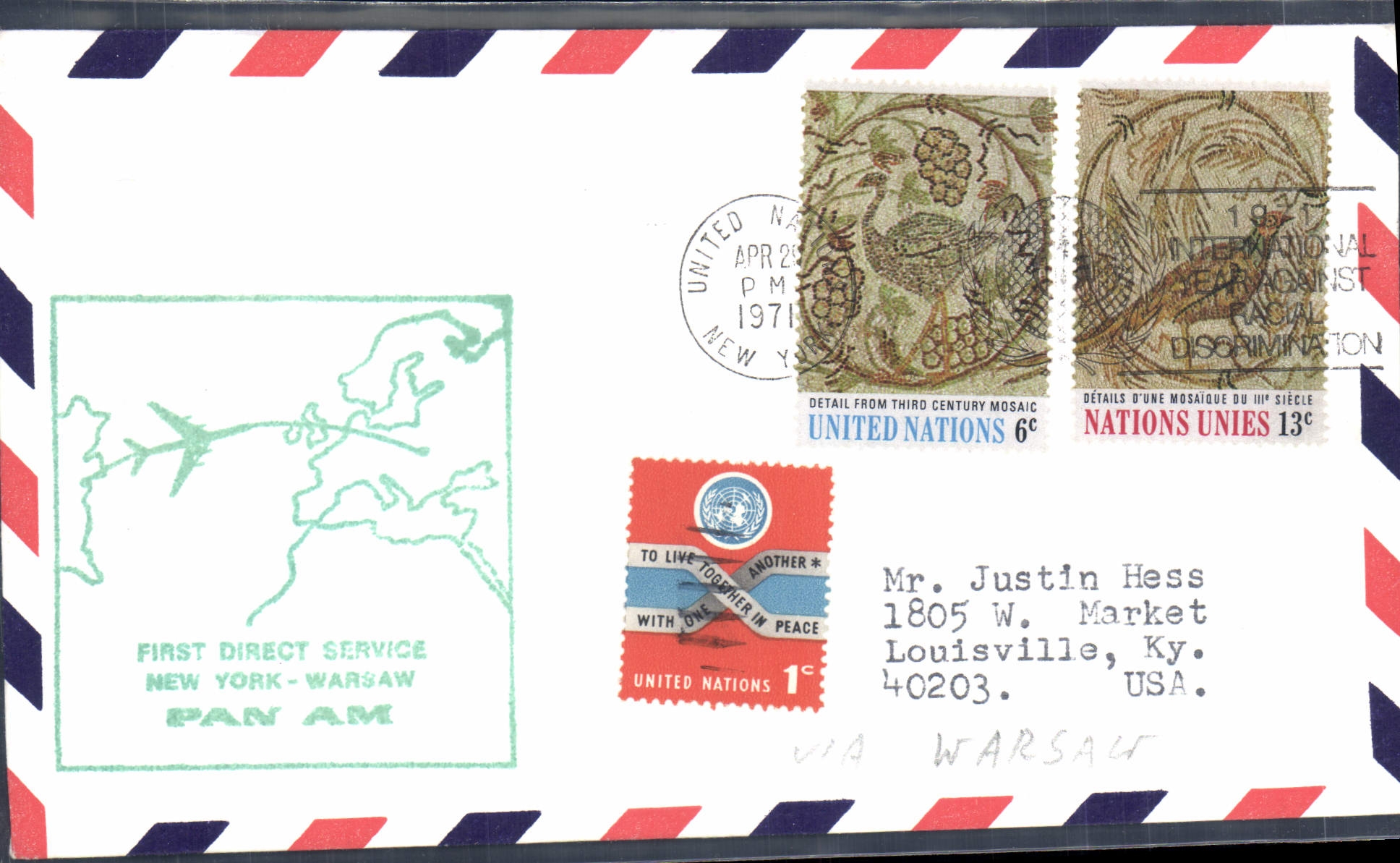 Lettre 1er Vol Etats Unis New York Warsaw 4 1978