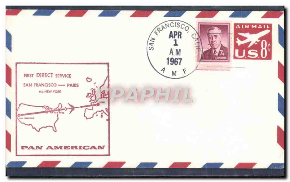 Direct Air Service San Francisco - Paris — Pan American — First flight via New York — April 1st 1967