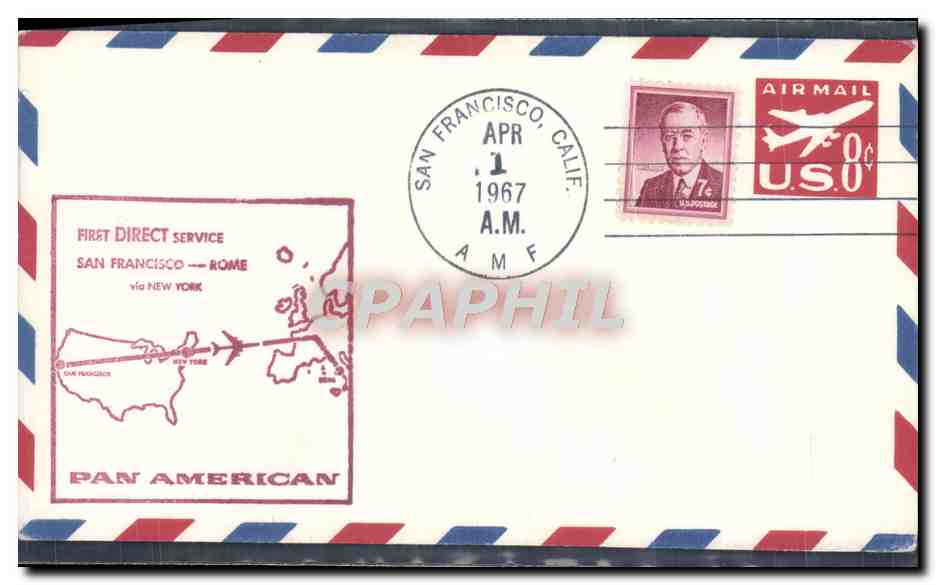 Lettre 1er Vol Etats Unis San Francisco Rome 1 4 1967