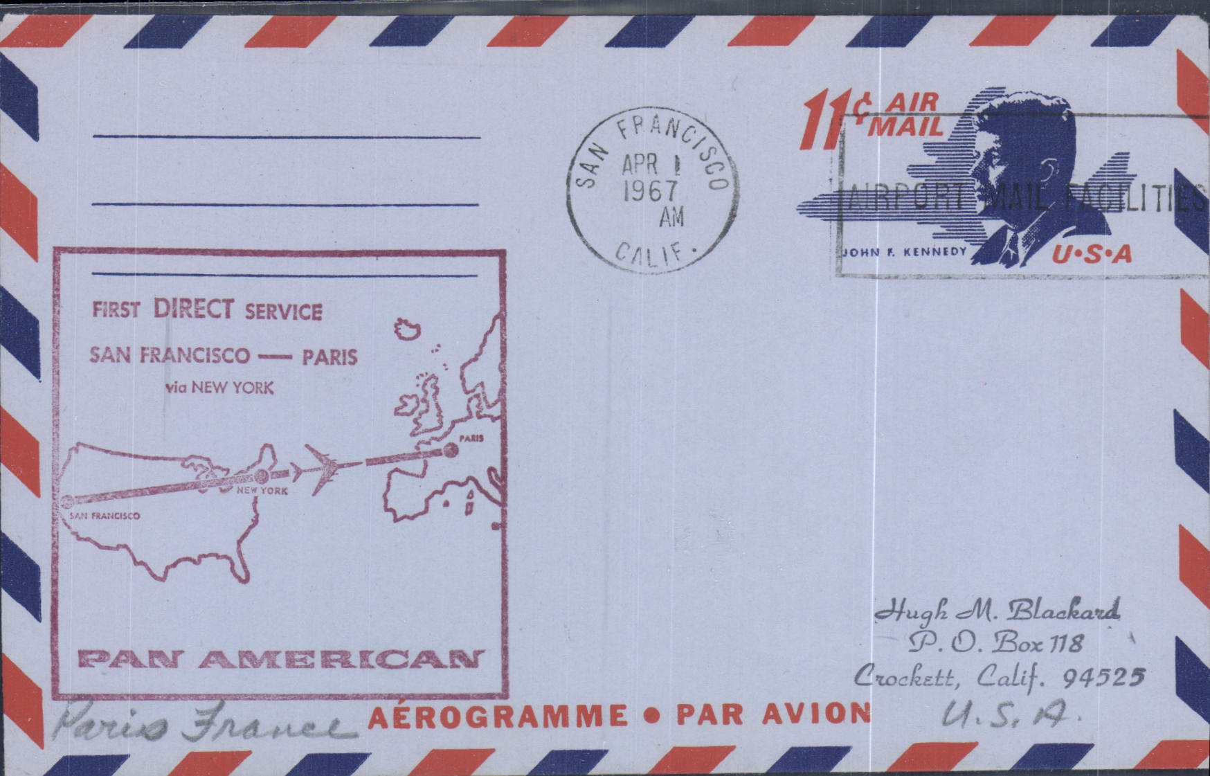 First Direct Service San Francisco - Paris — Pan American — publisher Pan American, series number not visible