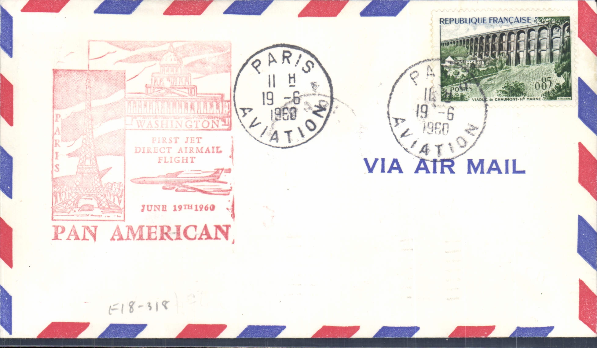 Lettre 1er Vol France Baltimore 19 6 1960