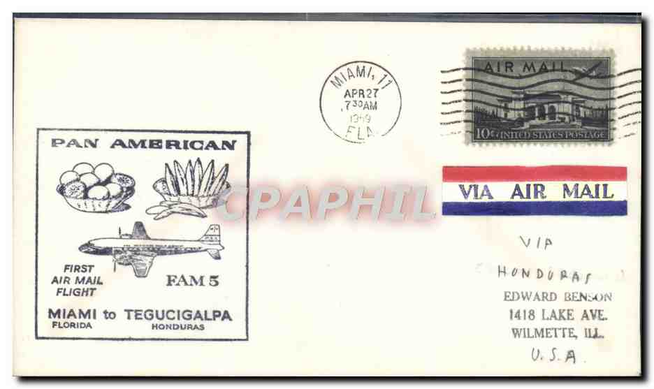 Erster Luftpostflug Miami-Tegucigalpa — Pan American — FAM 5 — Verleger nicht sichtbar