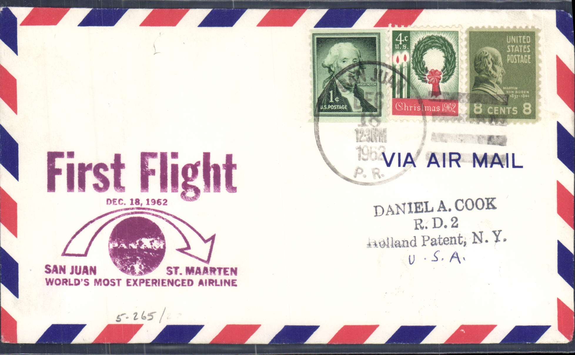 Lettre Etats Unis 1st flight San Juan St maarten 18 12 1962