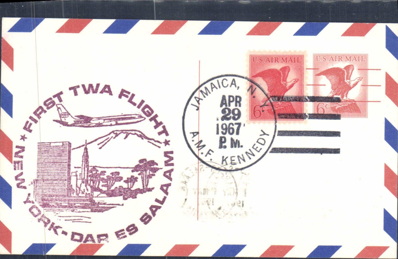 Lettre Etats Unis 1st flight Jamaica New York Dar Es Salaam 29 4 1967