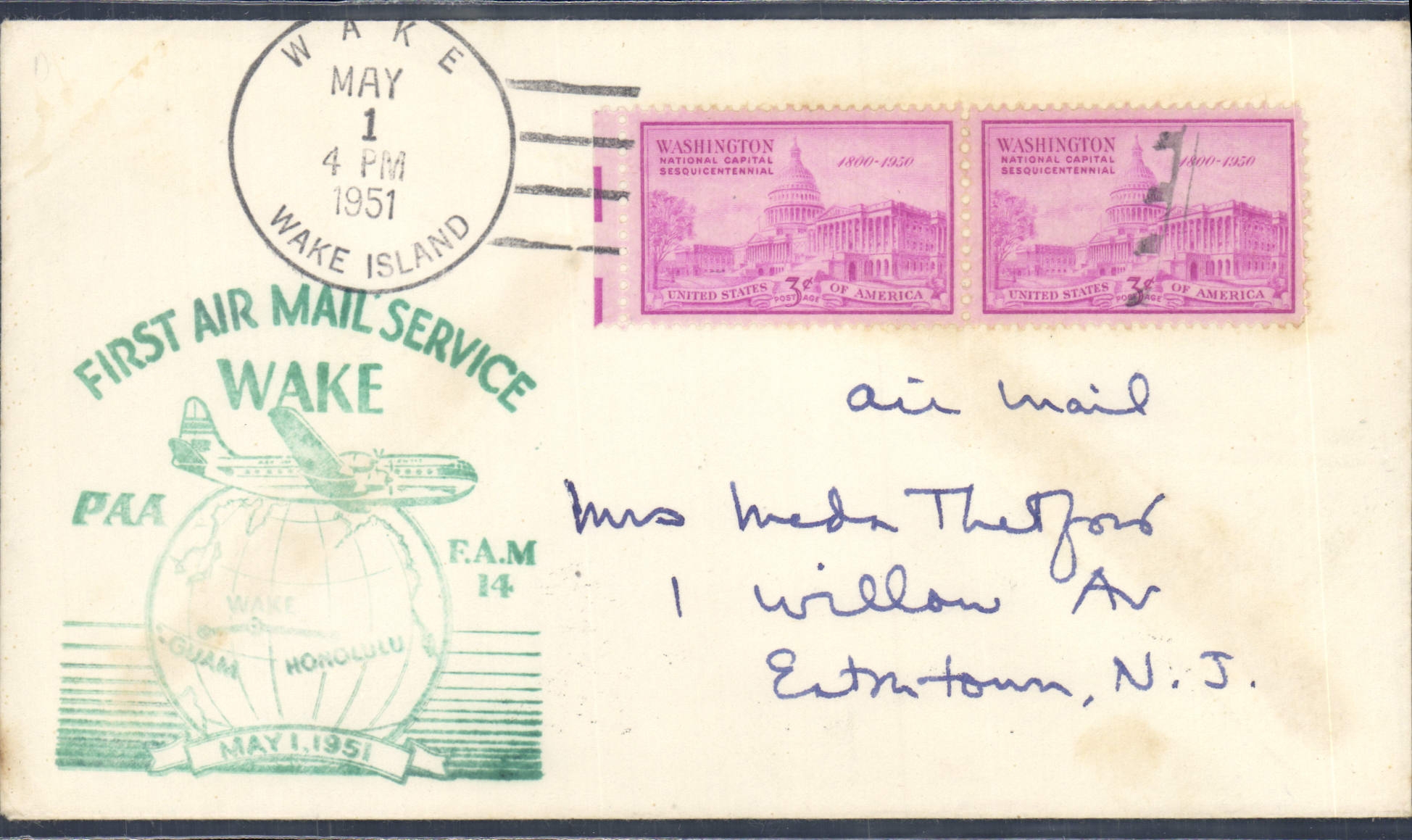 Wake Island — Erste Luftverbindung — Postdienst