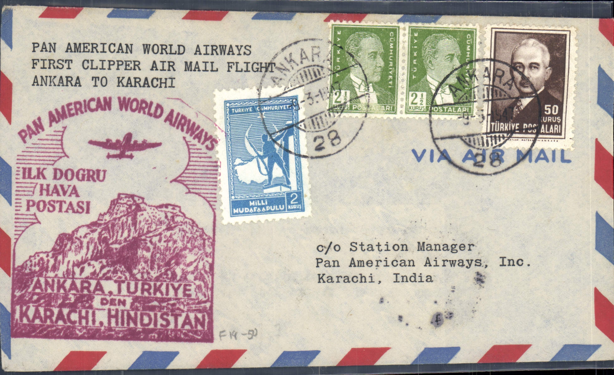 Lettre Turquie Ankara to Karachi 9 3 1947