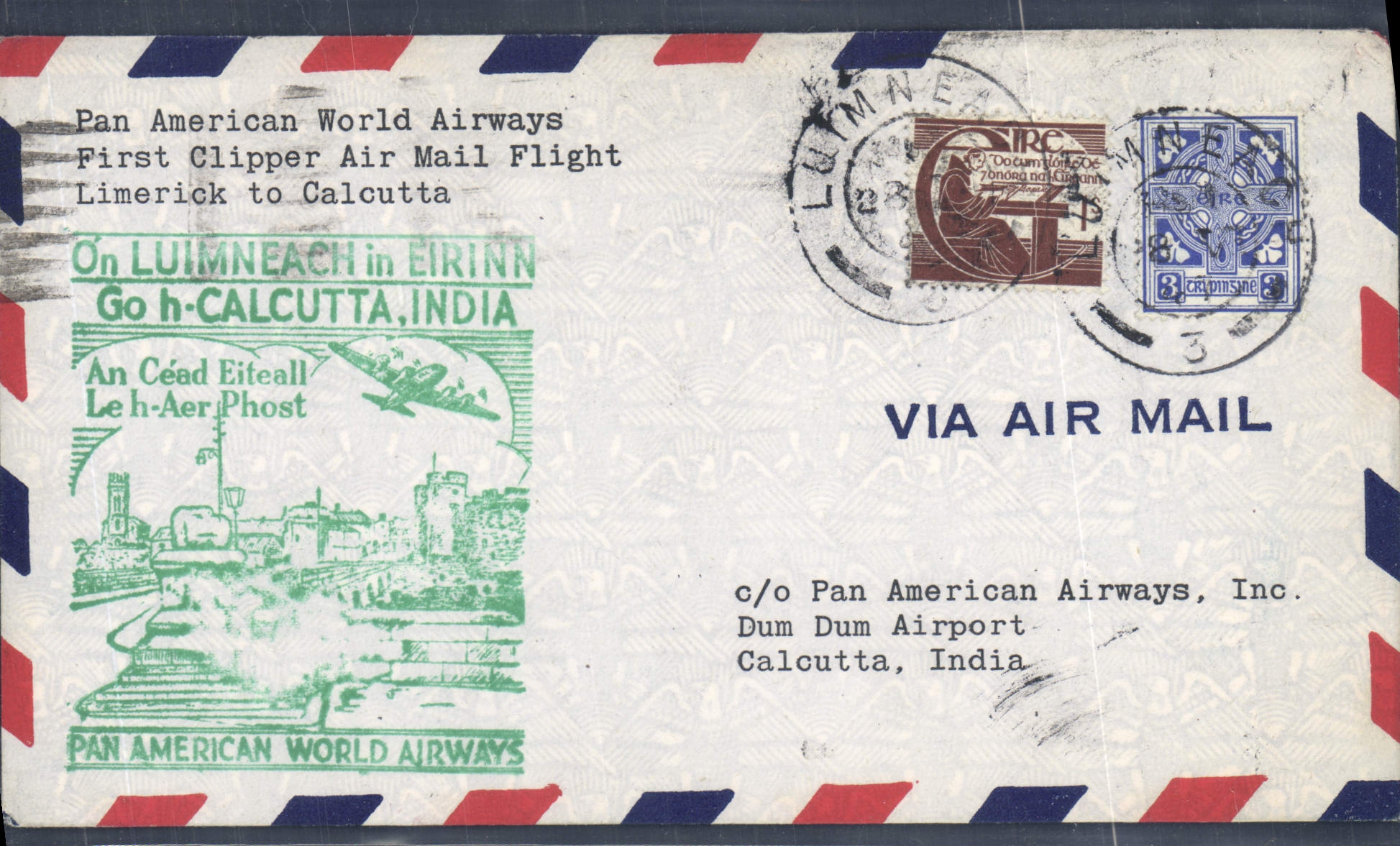 Lettre Irlande Limerick to Calcutta 1 7 1947 