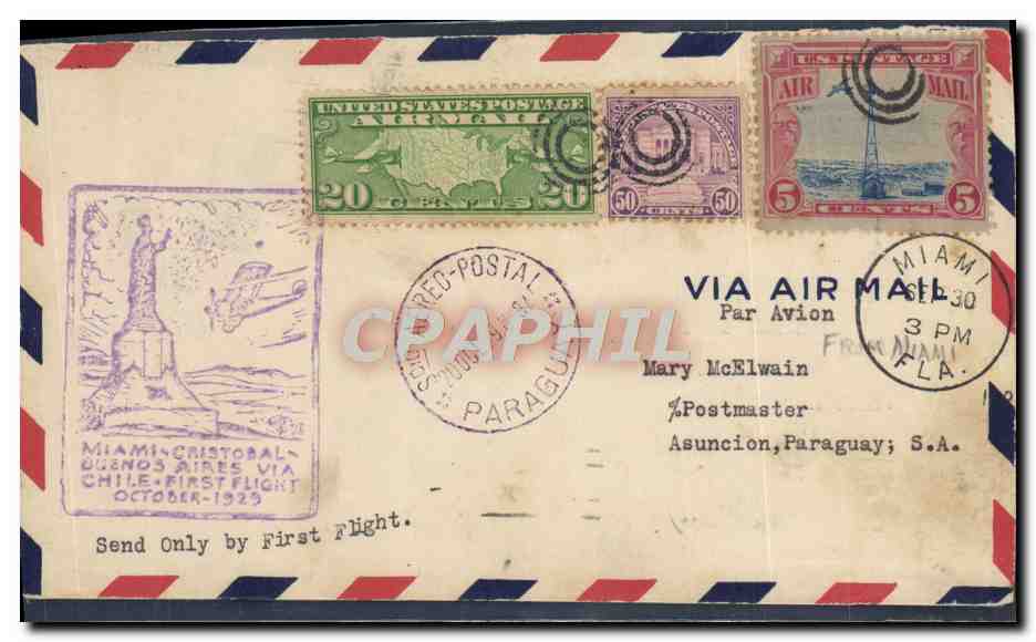 Miami-Cristóbal - Buenos Aires via Chile - Primer Vuelo — United States Post Office