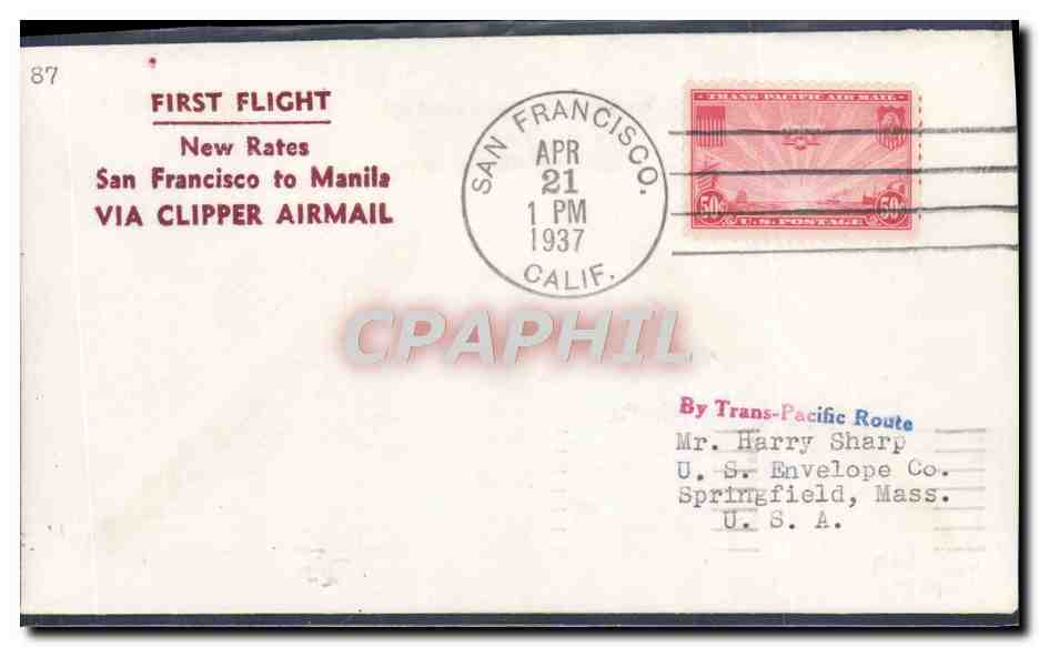Premier vol San Francisco-Manila — Nouvelles tarifs — U.S. Envelope Co. n°87