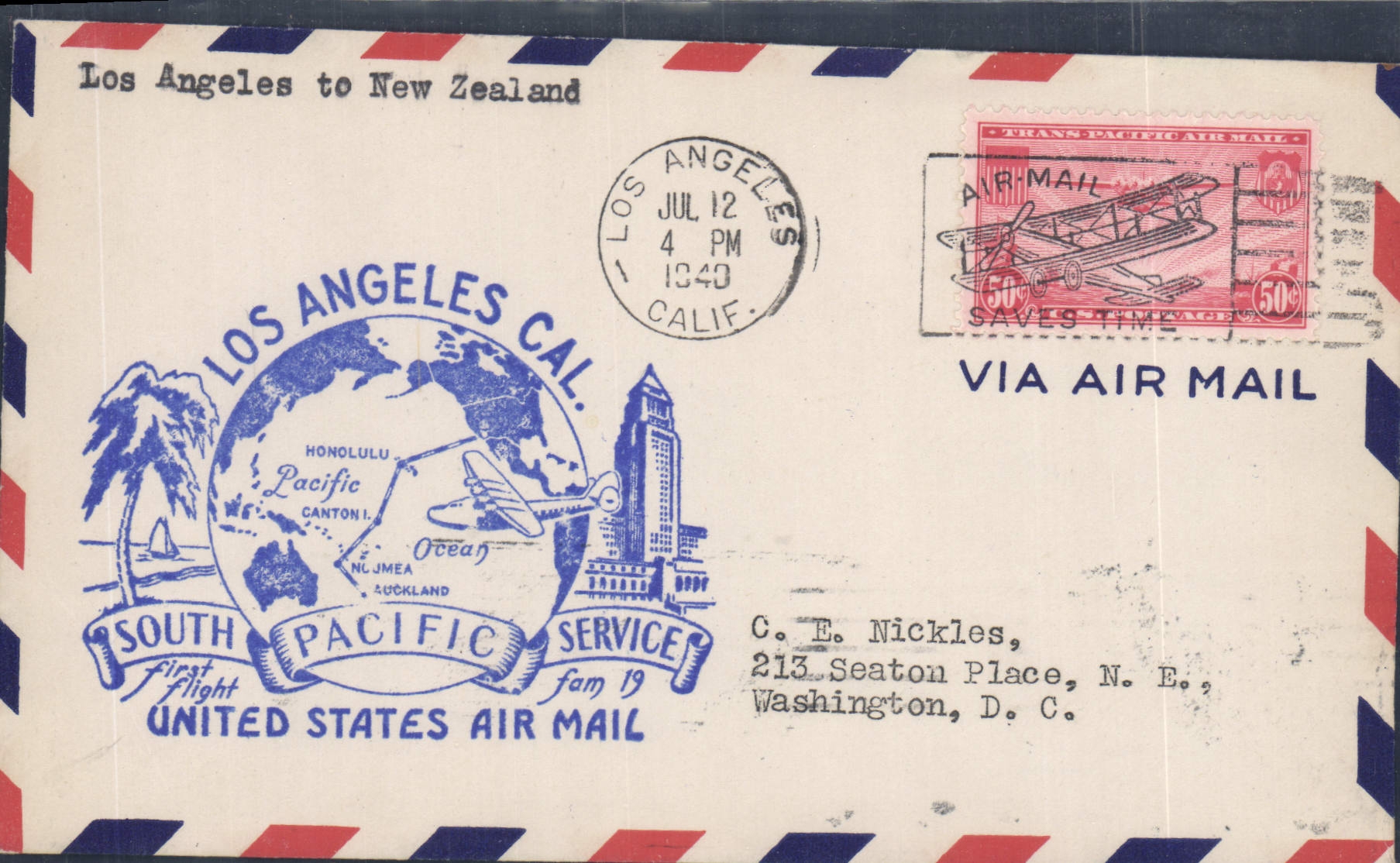 Los Angeles — erster transpazifischer Flug — South Pacific Service