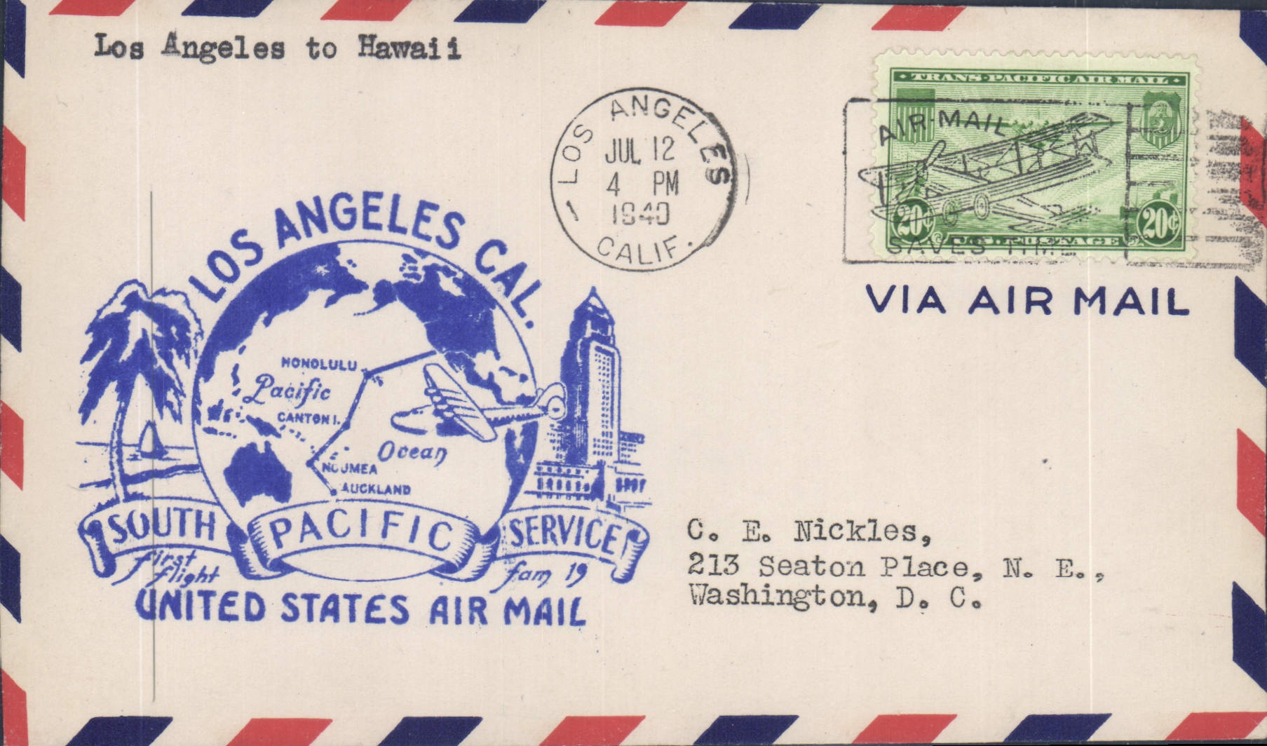 Los Angeles nach Hawaii — South Pacific Service — United States Air Mail