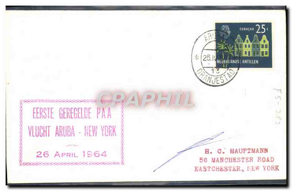Lettre Antilles Neerlandaises Aruba New York 26 4 1964