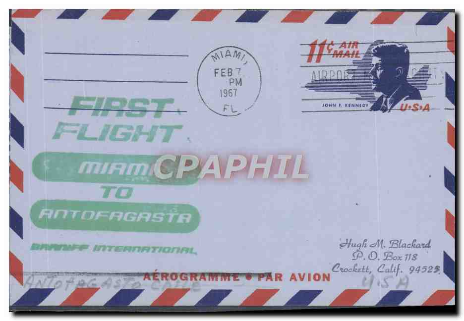 Aerogramme Etats Unis Miami Antofagasta Braniff 7 2 1967 Kennedy 