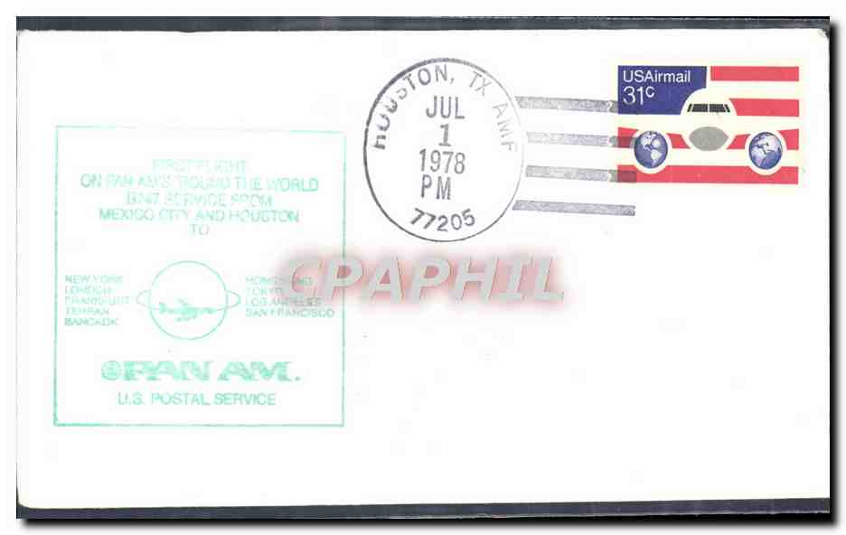Lettre Etats Unis 1st flight Houston 1 7 1978 Mexico to Houston San Francisco