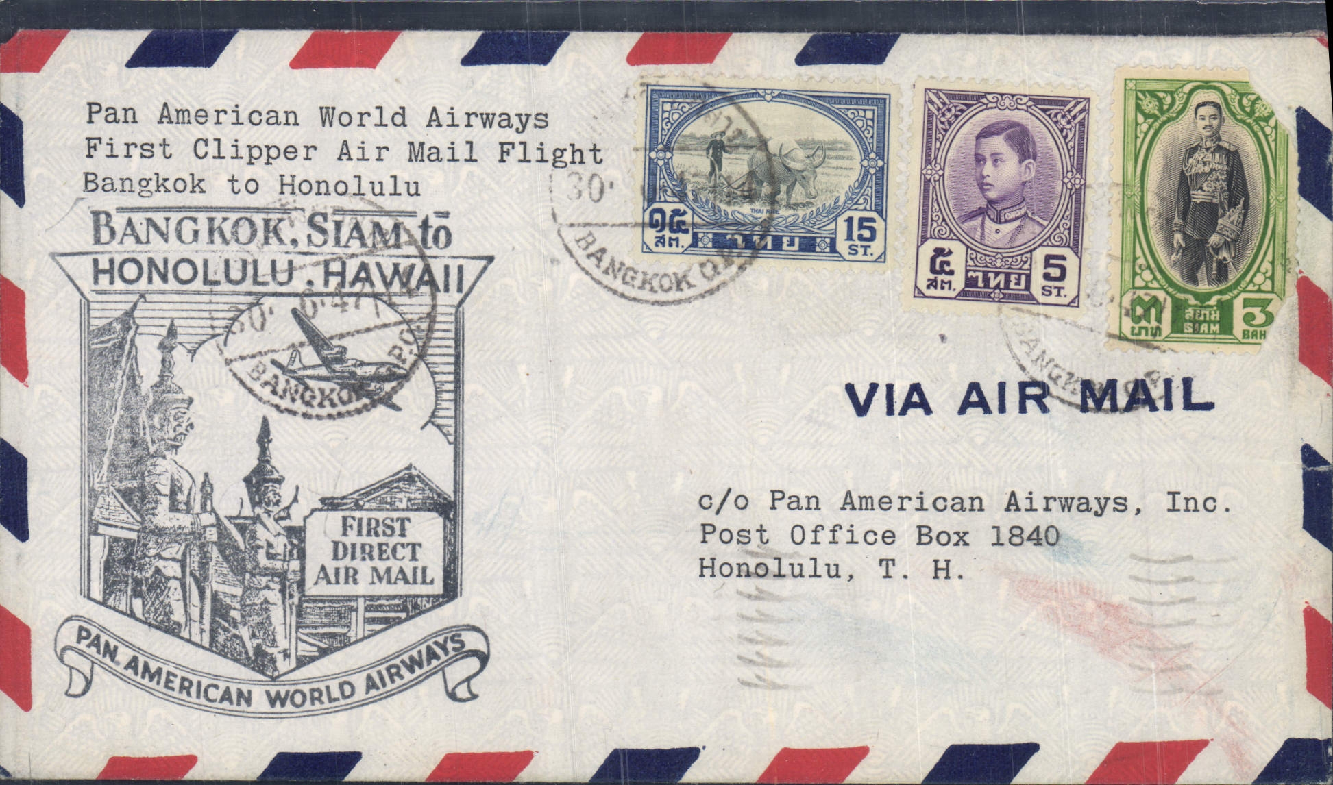 Lettre Thailand Bangkok Honolulu Hawai 30 6 47