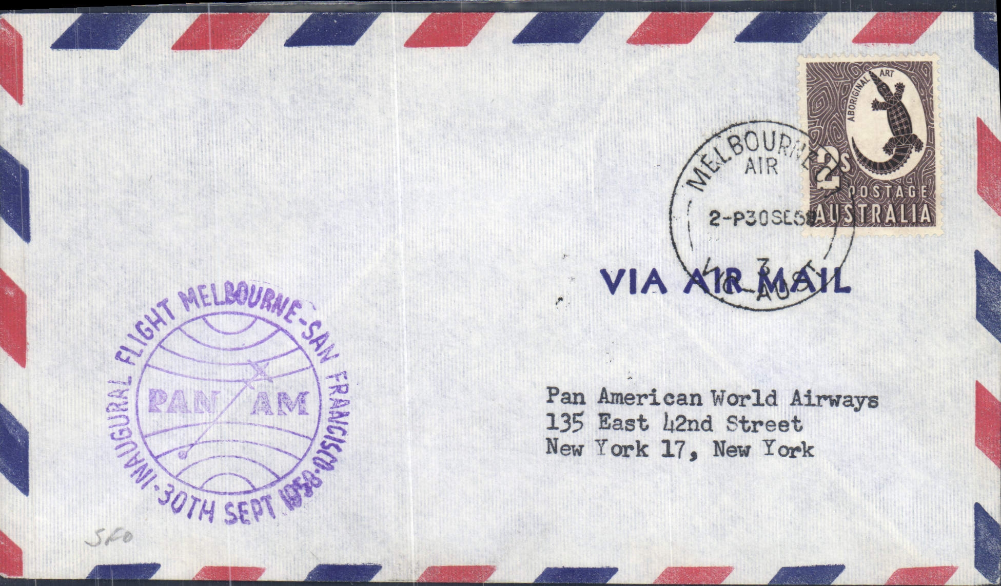 Melbourne-San Francisco — vol inaugural Pan Am — 30 septembre 1958 — Australie