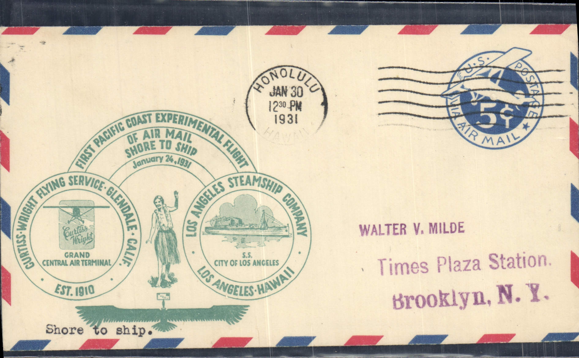 Première expédition aérienne de courrier Pacifique — Glendale, Californie — Los Angeles Steamship Company