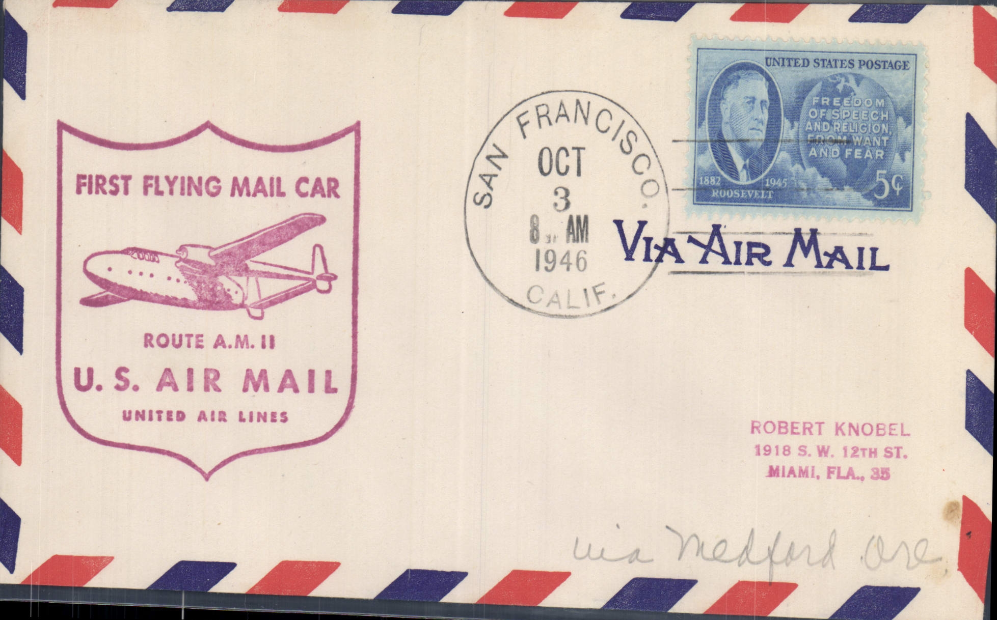 Primer vehículo postal aéreo — San Francisco — United Air Lines