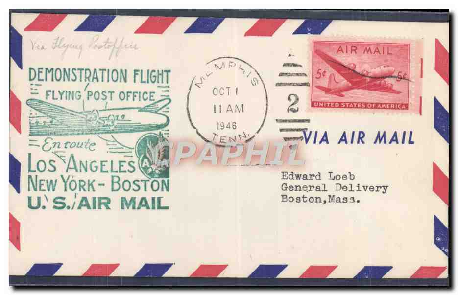 Lettre Etats Unis Los Angeles New York Boston 1 10 1946