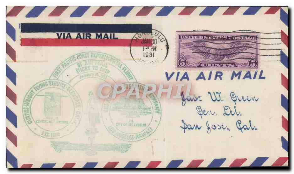 Hawaii — Premier vol aérien transpacifique — United States Postage 5 cents