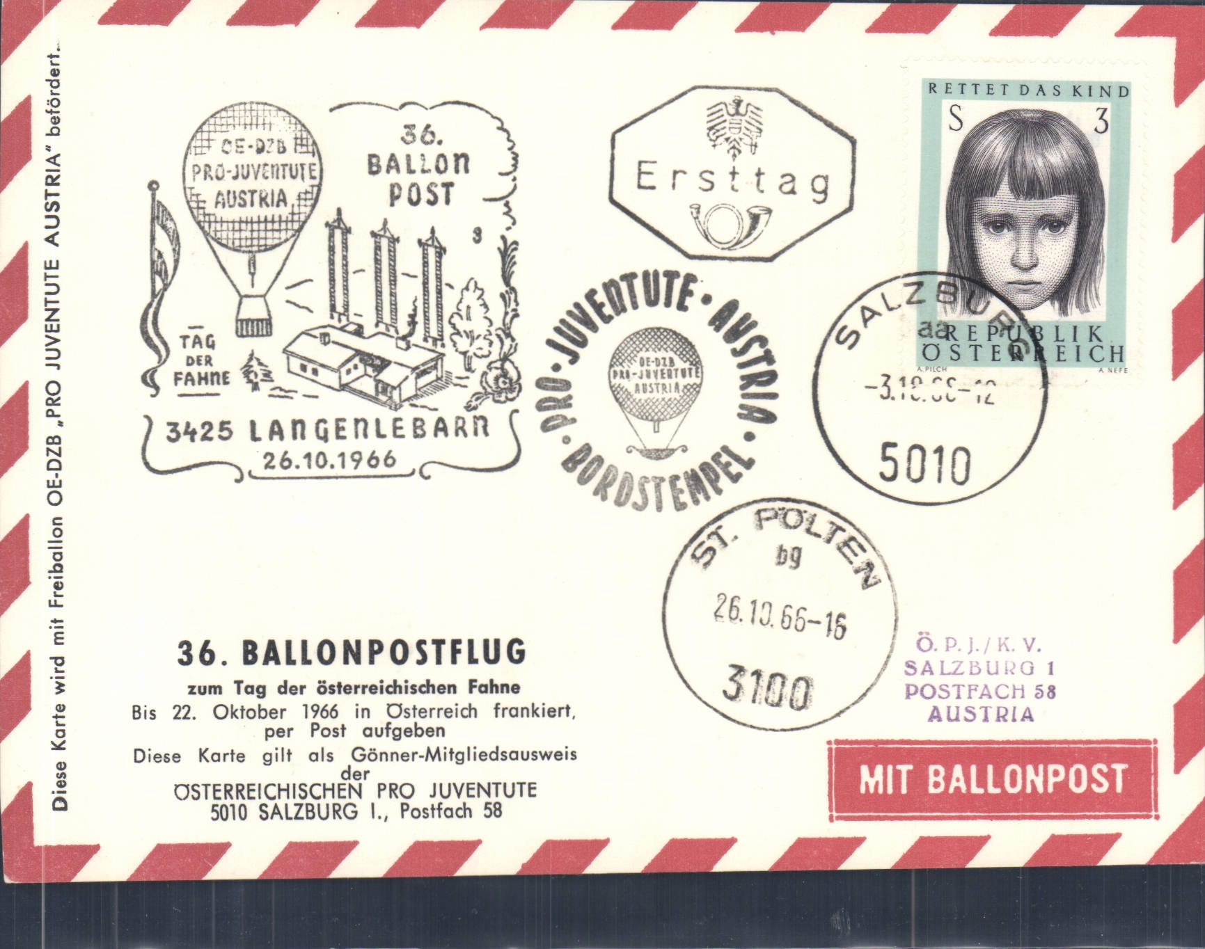 Lettre Autriche 36 Ballonpostflug Ballon Dirigeable 3 10 65