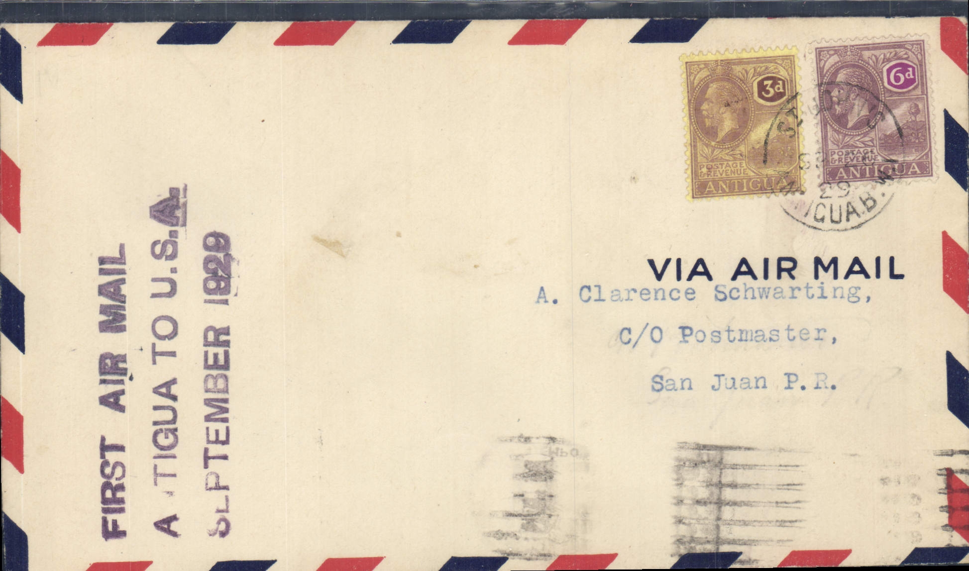Antigua — Première lettre aérienne vers les États-Unis — 1929