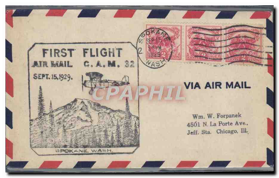 Erster Luftpostflug — Spokane, Wash. — Antike Ansichtskarte 32
