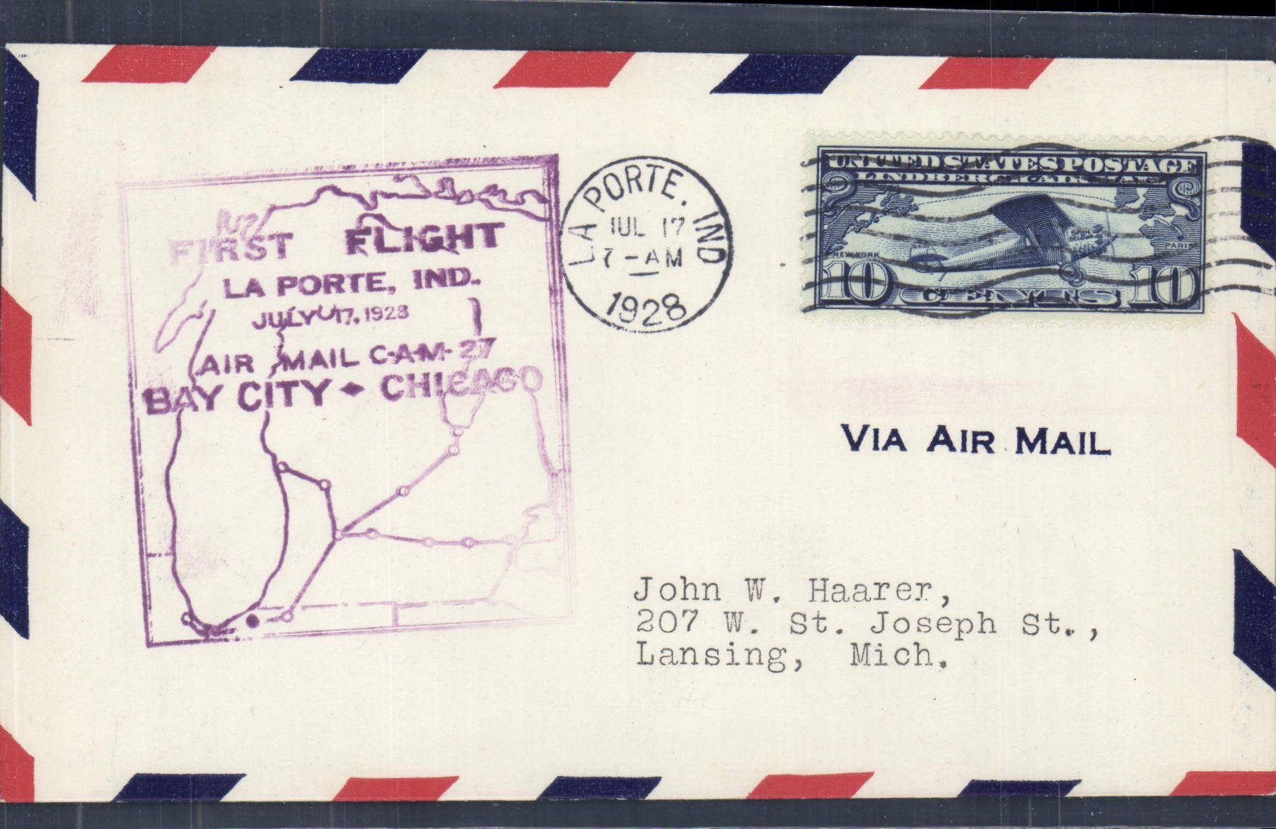 First Flight La Porte - Bay City - Chicago — La Porte, Ind. — 1928