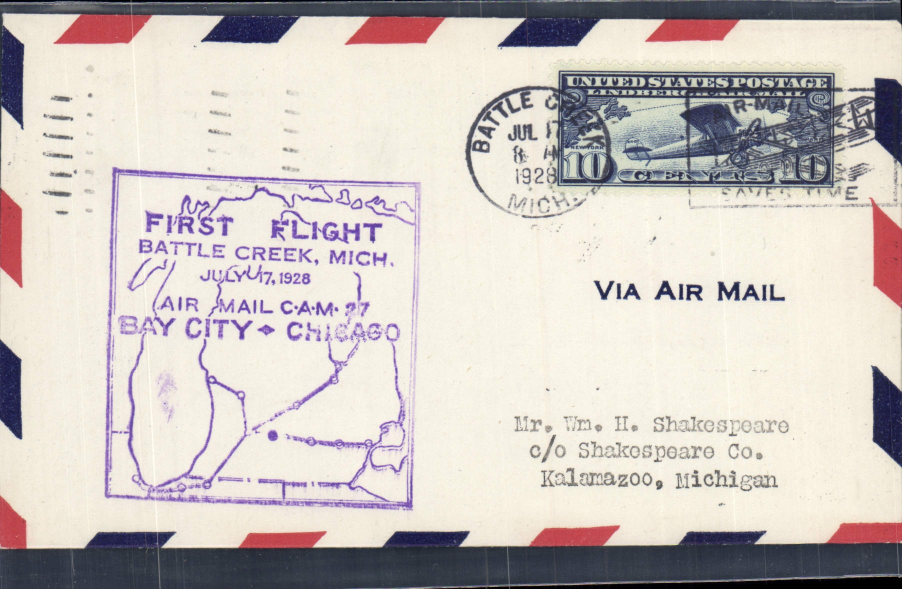 Eerste vlucht Battle Creek - Bay City - Chicago — Battle Creek, Michigan — 1928