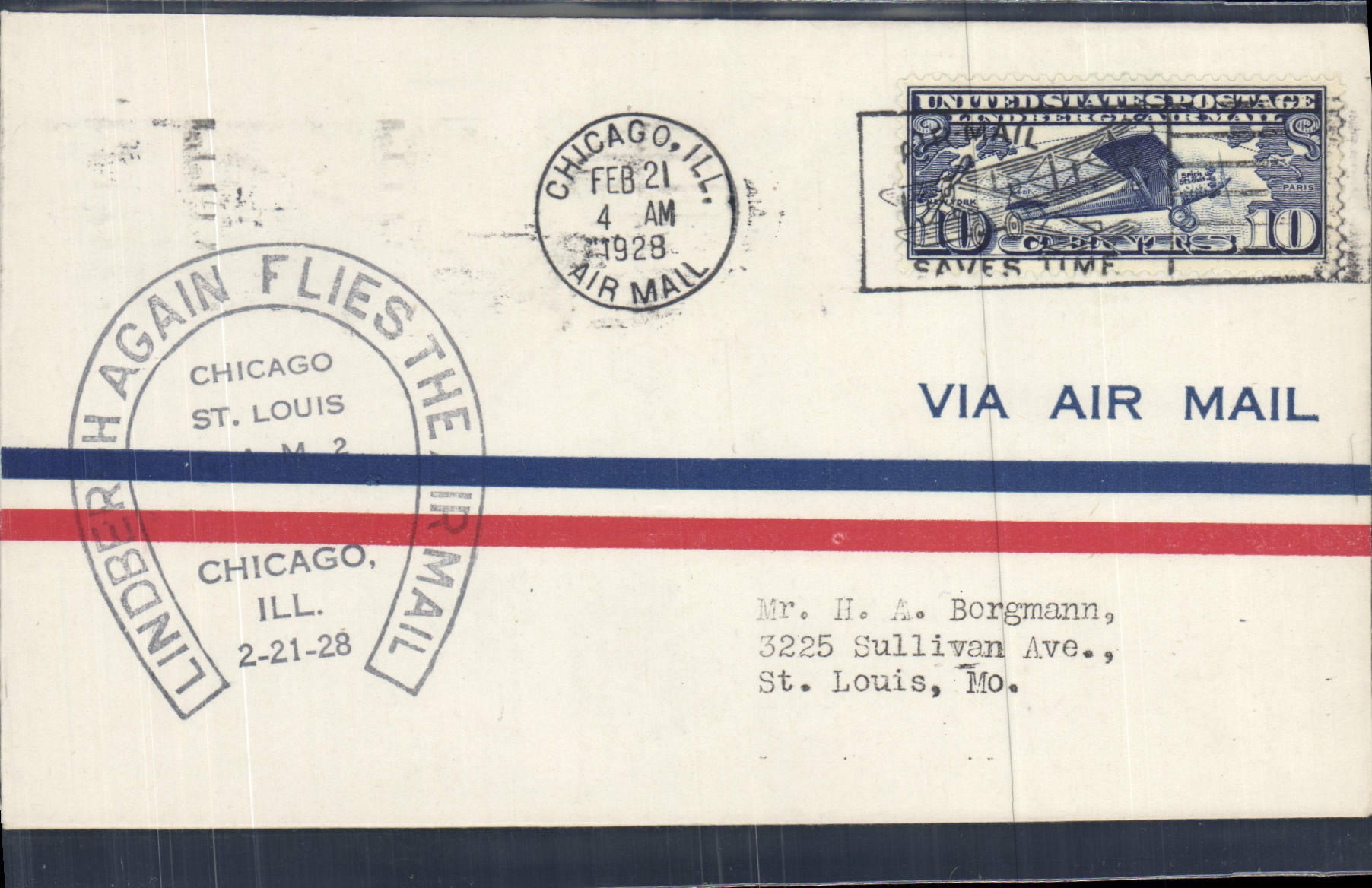 Lindbergh Again Flies the Air Mail — Chicago, Illinois — 1928