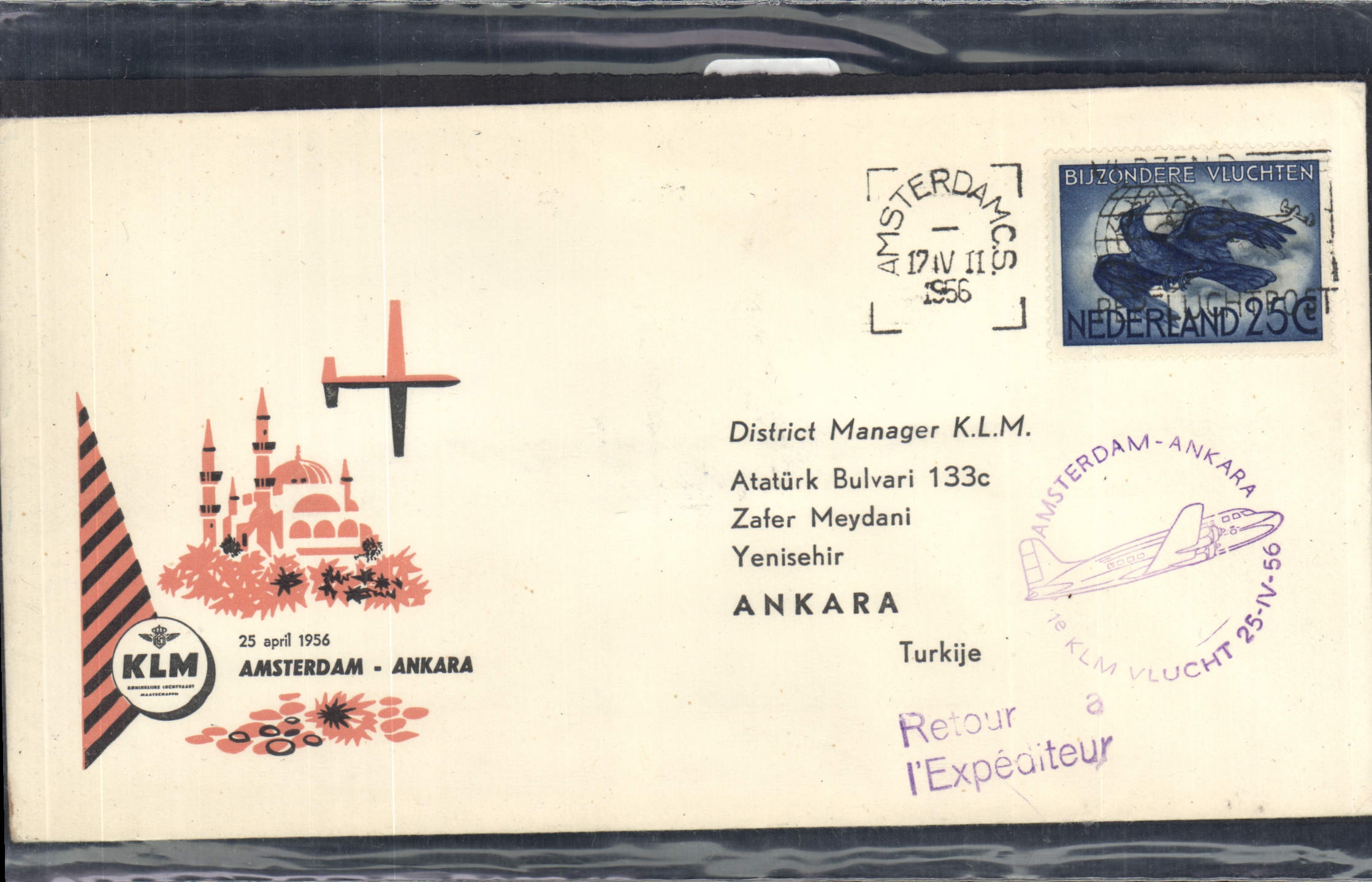 Lettre Pays Bas Amsterdam Ankara 25 4 1956 Aigle 