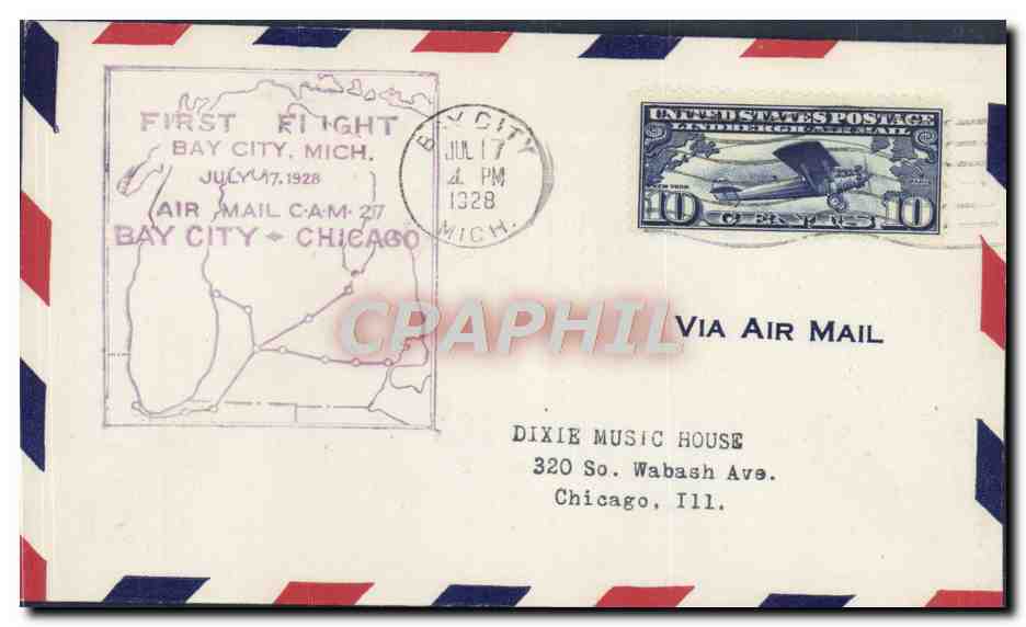 Premier vol Bay City - Chicago — 17 juillet 1926 — United States Postage