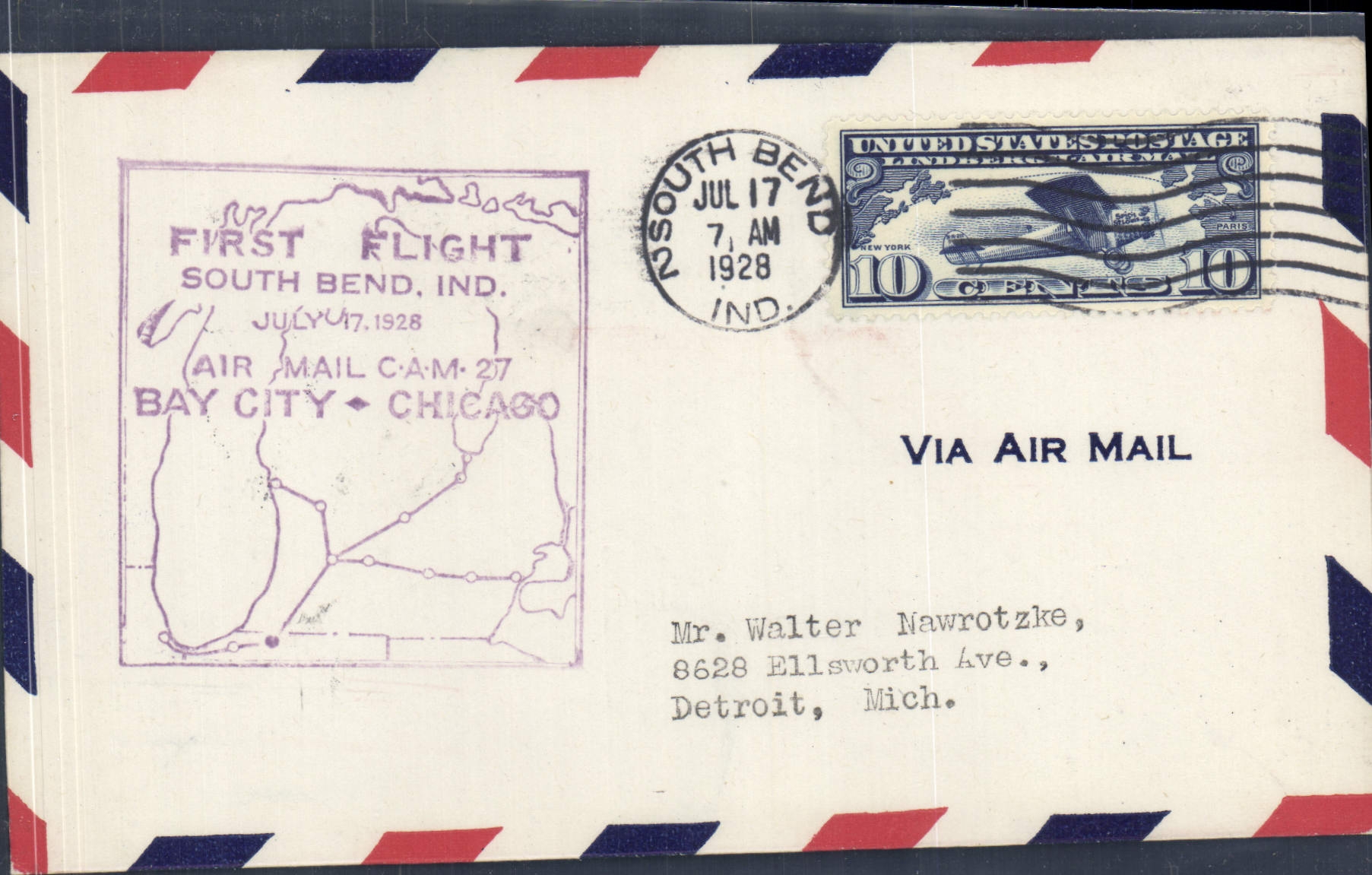 Eerste vlucht South Bend - Chicago — South Bend, Indiana — 17 juli 1928