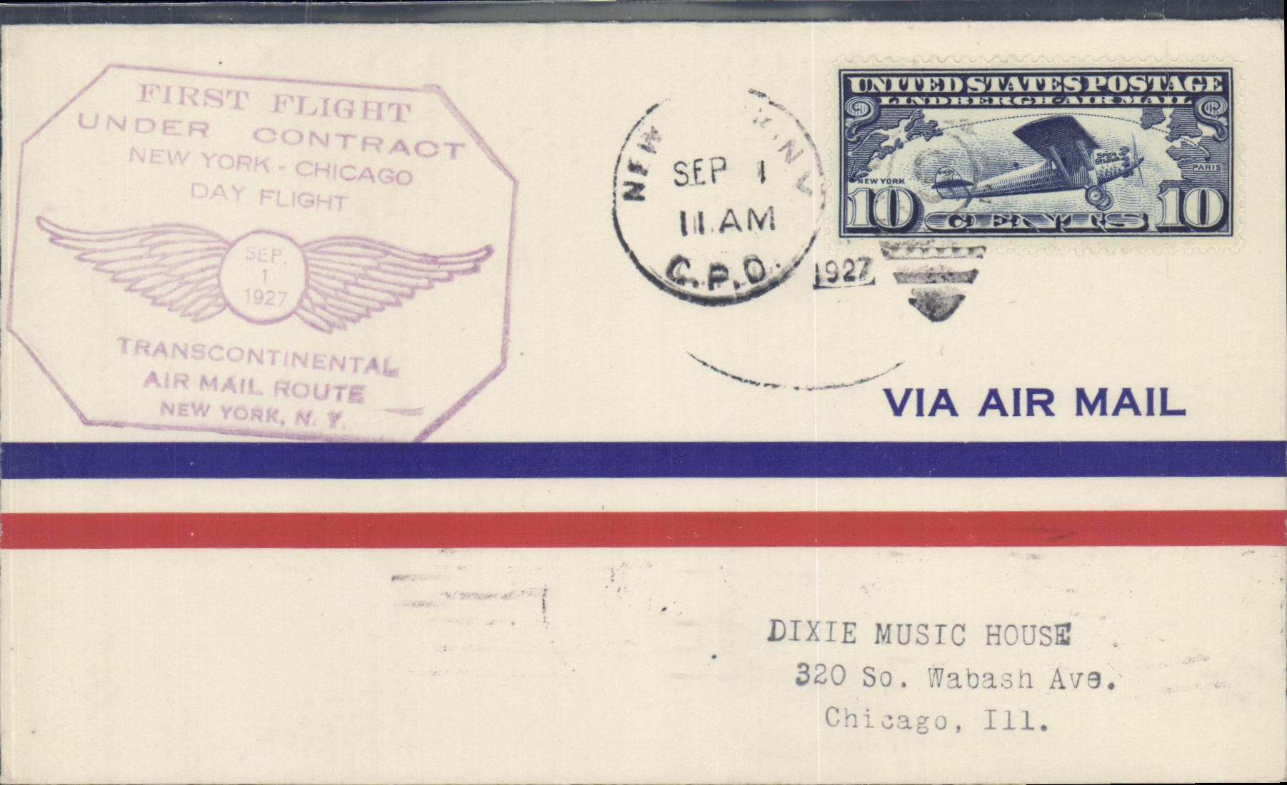 Premier vol sous contrat New York-Chicago — Transcontinentale Air Mail Route — New York, N.Y.