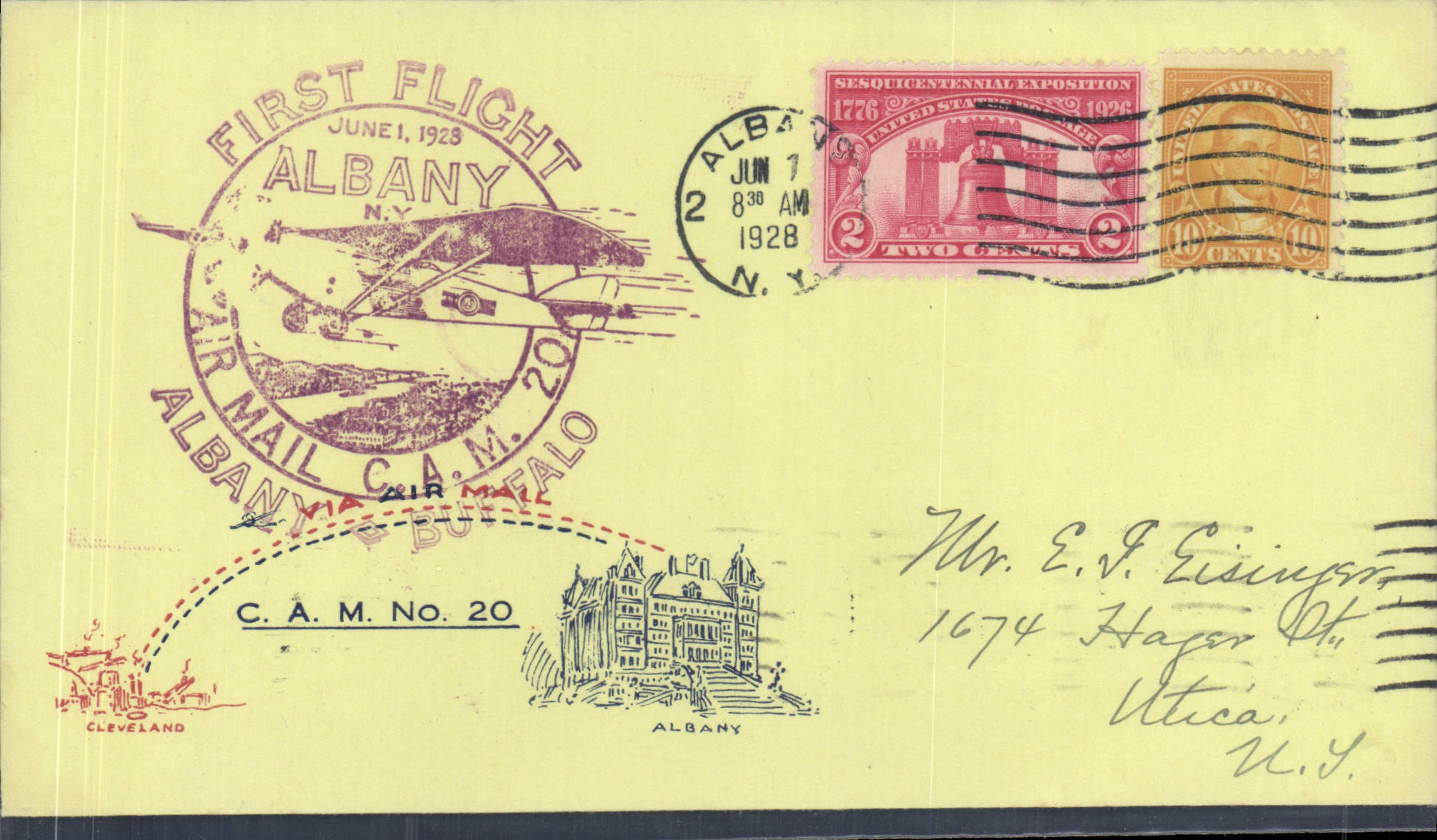 Eerste vlucht Albany-Buffalo — Expositie Sesquicentennaire 1926 — C.A.M. No. 20