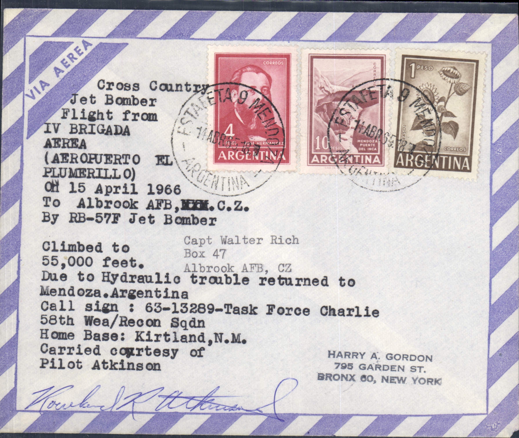 Lettre Argentina to New York 11 4 1966
