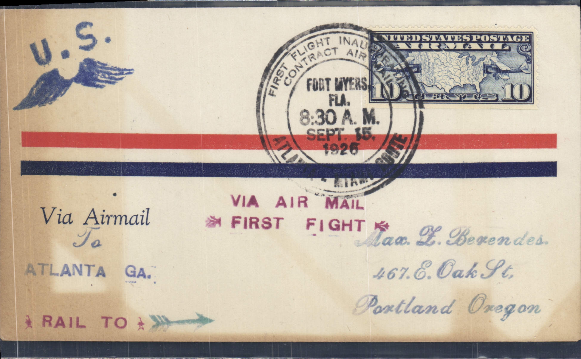 Premier vol aérien — Fort Myers, Floride — U.S. Air Mail