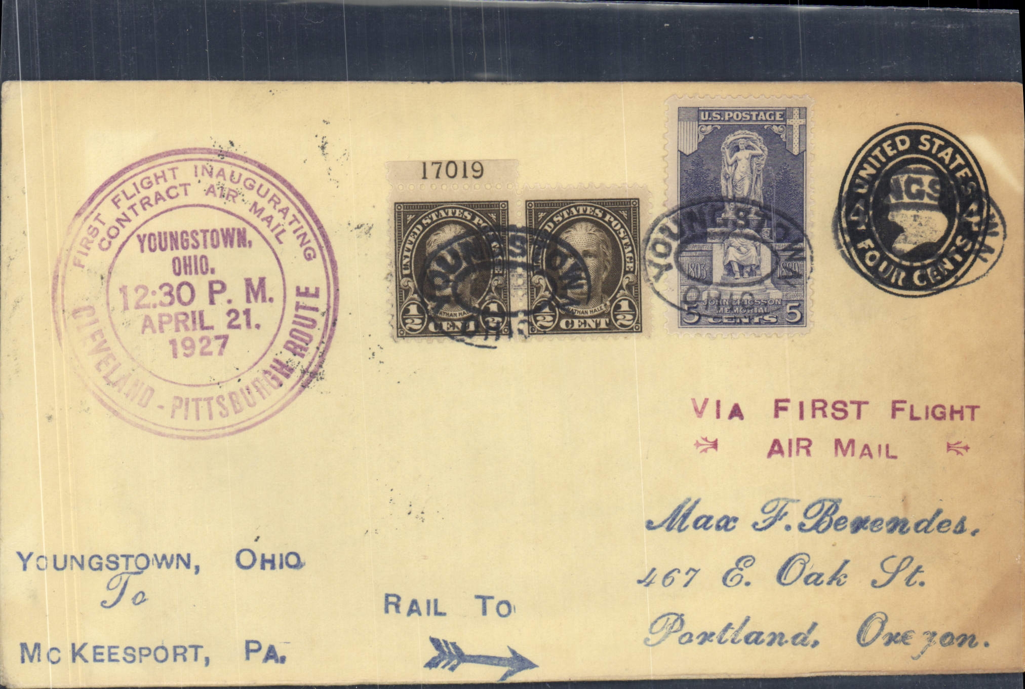 Youngstown, Ohio — Inauguración de la primera ruta aérea Cleveland-Pittsburgh — Correos de Estados Unidos