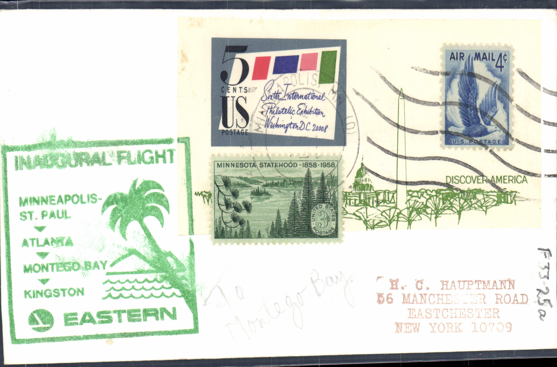 Inaugural Flight Minneapolis-St. Paul-Atlanta-Montego Bay — Eastern Airlines — 6th International Philatelic Exhibition Washington D.C. 2008