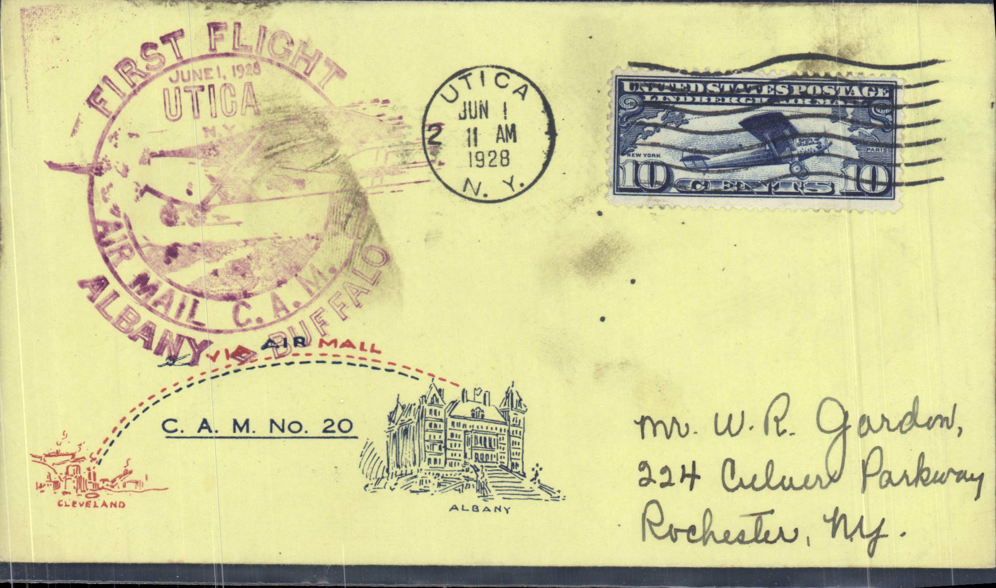 Erster Flug Buffalo-Albany — Utica, N.Y. — C.A.M. Nr. 20