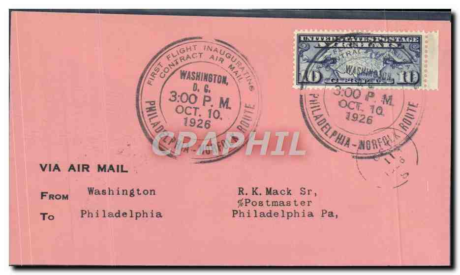 Première liaison aérienne Washington-Philadelphie — 10 cents Washington — édition spéciale